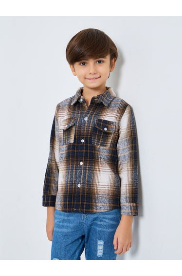 Boys Brown Flannel Checkered Shirt