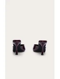 Burgundy Patent Point Toe Heeled Mules - 2