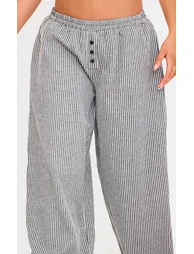 Black Stripe Soft Woven Boxer Waistband WIDELeg Trousers - 3
