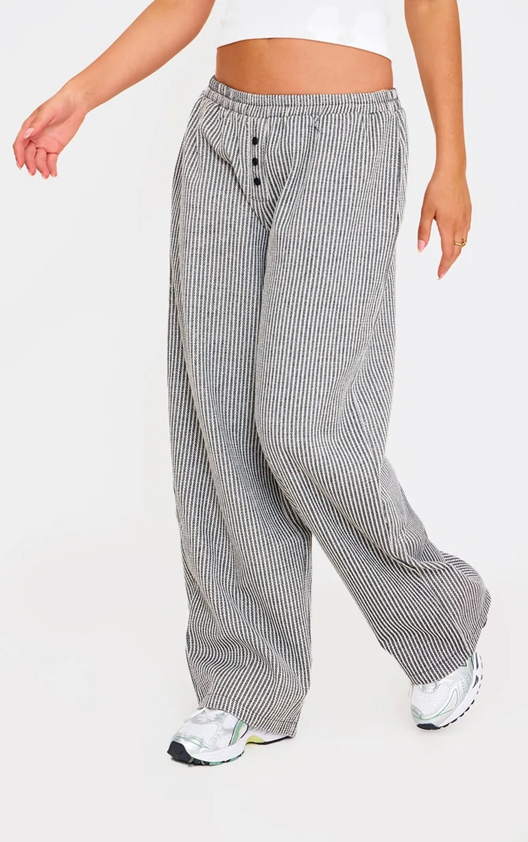 Black Stripe Soft Woven Boxer Waistband WIDELeg Trousers - 1