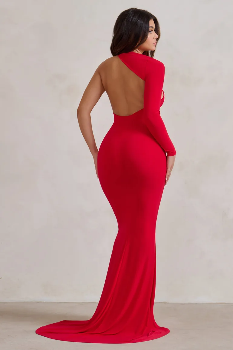 Katarina | Red One Shoulder Fishtail Maxi Dress - 1