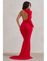 Katarina | Red One Shoulder Fishtail Maxi Dress - 1