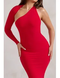 Katarina | Red One Shoulder Fishtail Maxi Dress - 2