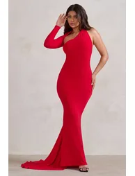 Katarina | Red One Shoulder Fishtail Maxi Dress - 3