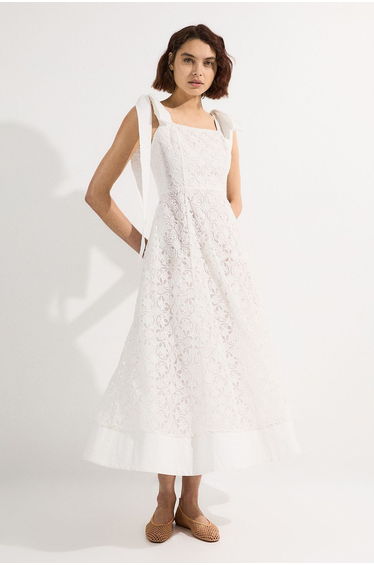 Cutwork Embroidery Woven Midi Prom Dress