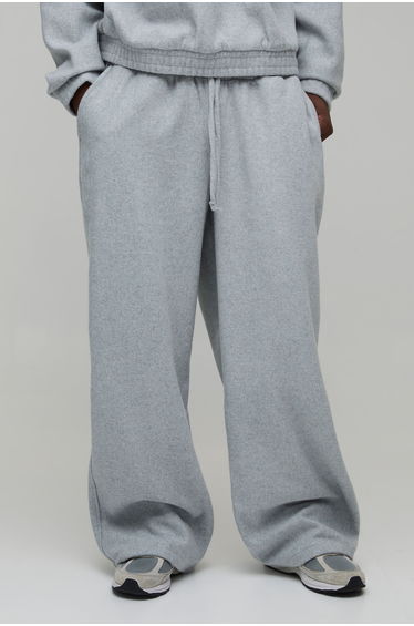 Tall Wide Leg Melton Seam Detail with Extended Drawcords Jogger - grey marl