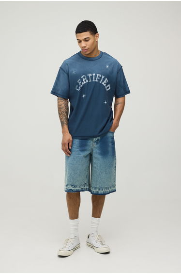 Regular Fit Tinted Ombre Denim Jorts - blue