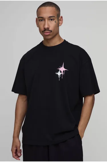 Oversized Graffiti Spray Print T-Shirt - black