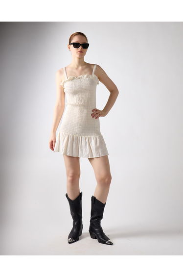 Frill Short Square Neck Dress - Off White