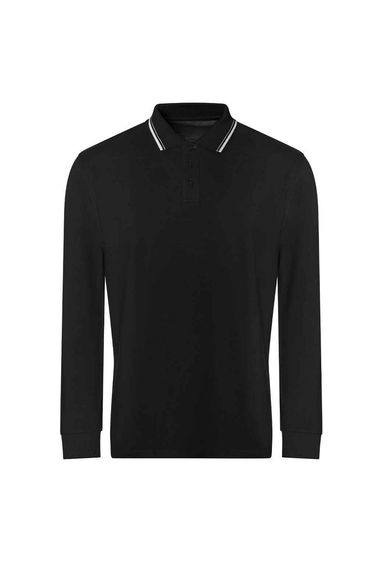 Awdis Mens Tipped Long-Sleeved Polo Shirt - Deep Black/White
