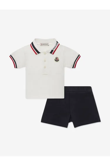 طقم شورت و بلوزة بولو أطفال ولادي لون أبيض