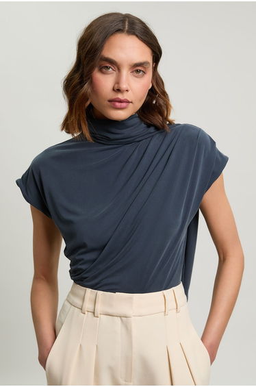 Cowl Neck Tie Detail Jersey Top