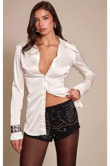 Black Embroidered Hot Pants