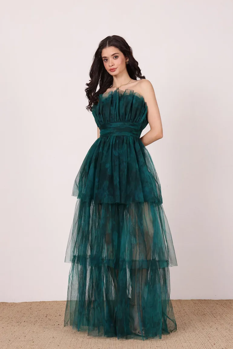 Natalia Tulle Maxi Dress in Jade Green Floral Lace & Beads Green : Premium  Dresses : VogaCloset Kuwait