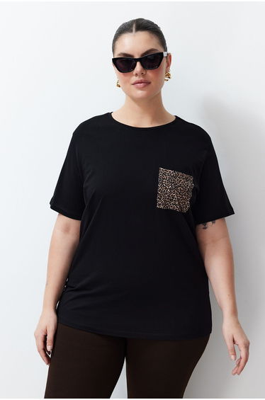 Black Animal Printed Oversize Knitted T-shirt