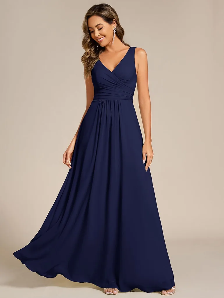 Asymmetrical Sleeveless V-Neck A-Line Floor-Length Bridesmaid Dress