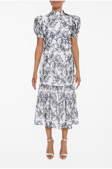 Helena White Corded Flower Midi-Dress