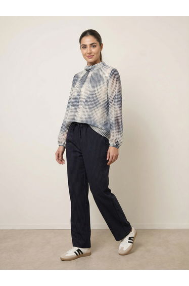 Spot Print Puffball Cowl Neck Blouse