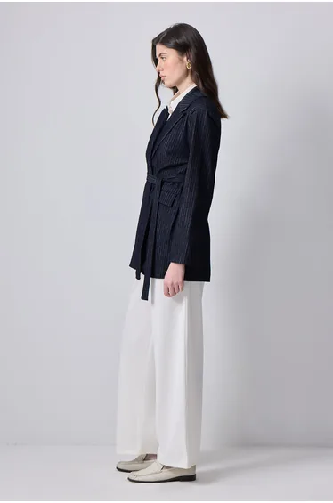 STRIPED BELT DENIM JACKET