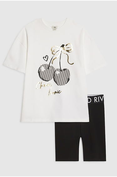 Girls White Cherry T-shirt Set