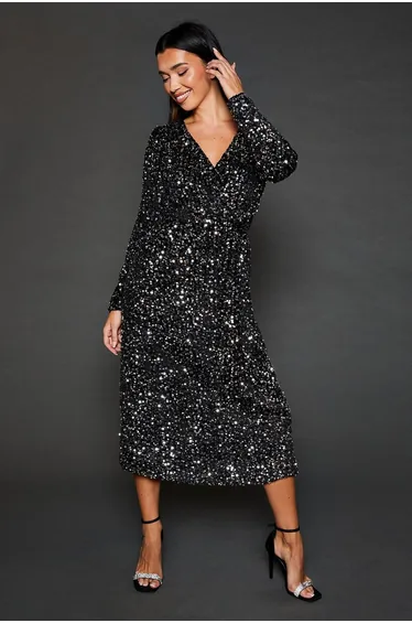 Velvet Sequin Wrap Midaxi Dress
