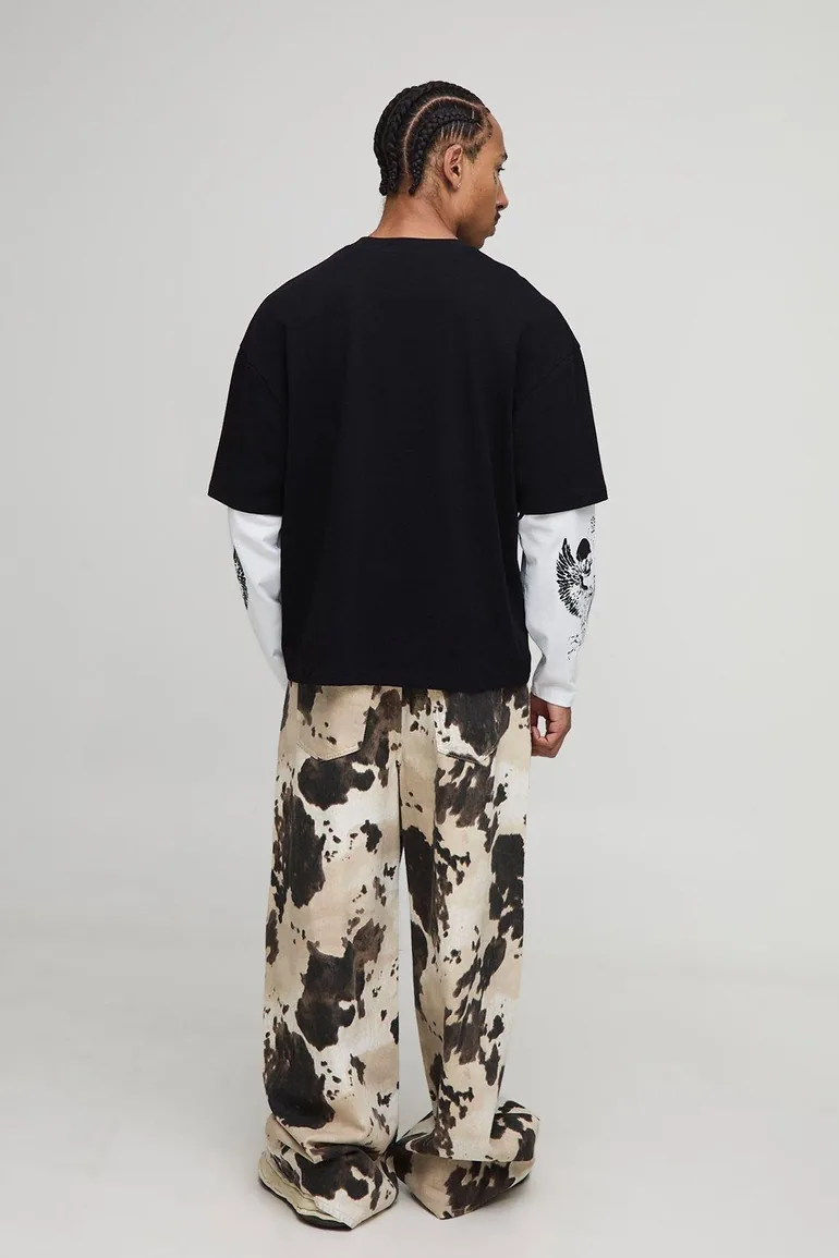 Oversized Boxy Ofclman Graphic Faux Layer Washed T-Shirt - black - 1