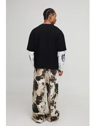 Oversized Boxy Ofclman Graphic Faux Layer Washed T-Shirt - black - 1