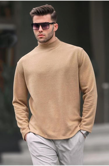 Men's Beige Turtleneck Oversize Sweater