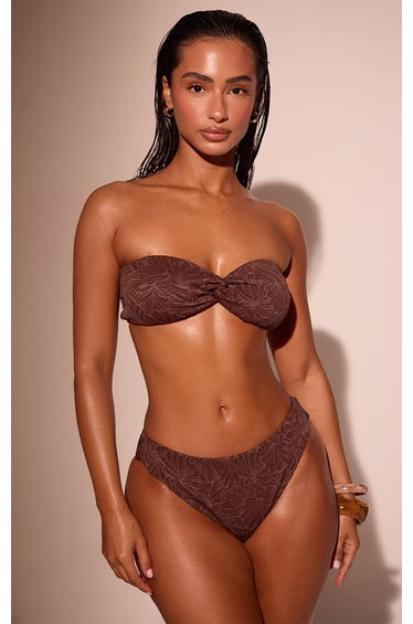 Espresso Textured Swim High Leg Tanga Bikini Bottoms