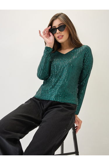 Green Embellished Party Top