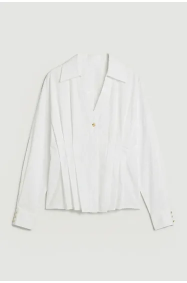 Cotton Pleated Detail Long Sleeve Shirt