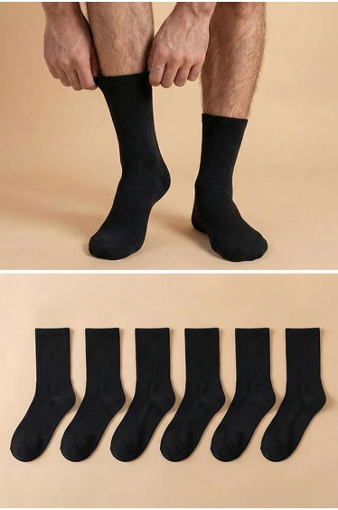 Black 6-Pack Cotton College-Tennis-Medium Socks