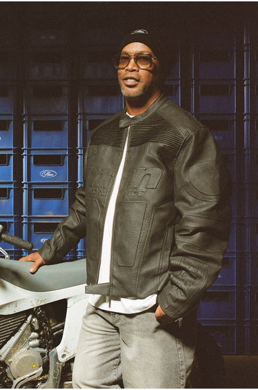 Boxy Fit Embossed Man Moto Jacket - black