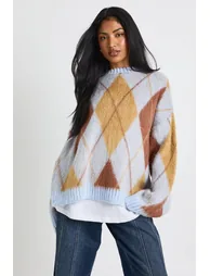 Super Soft Argyle Knitted Jumper - baby blue