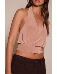 Taupe Slinky Slouchy Halterneck Top - 3