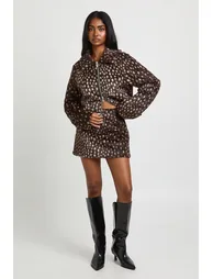 Pony Hair Deer Print Faux Fur Mini Skirt - brown