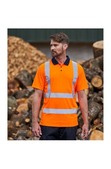 PRO RTX Mens High Visibility Polo Shirt - Orange/Navy