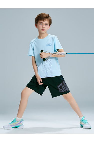Boys Slogan Print Round Neck T-Shirt and Shorts Set