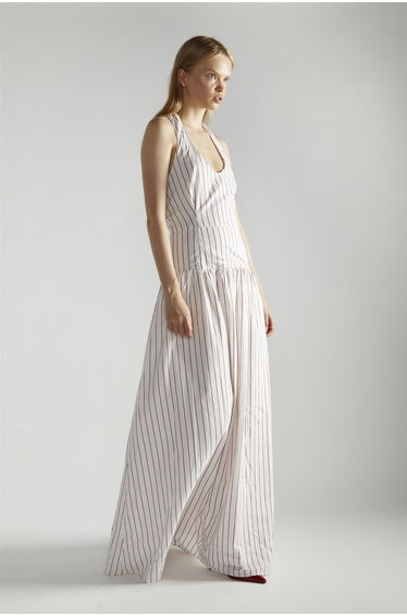 White Red Stripe Halter-Neck Maxi-Dress