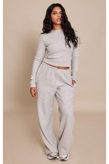 Petite Grey Marl Super Soft Low Rise Drawstring Trousers