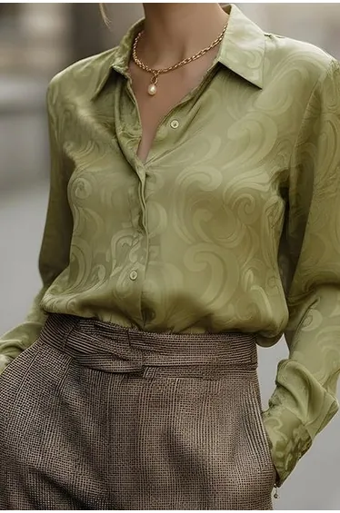 قميص أخضر بأكمام طويلة