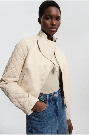 Cropped Quilted Leather Biker Jacket