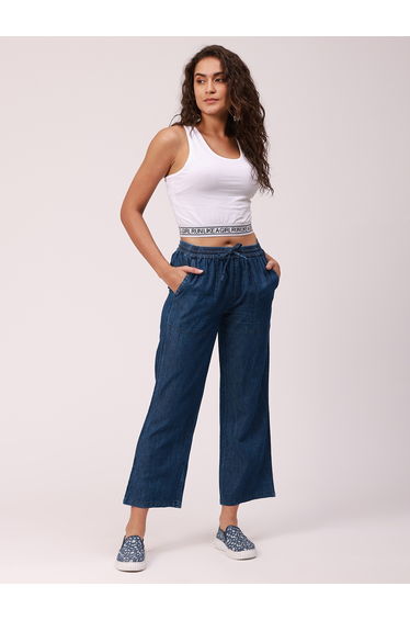 Dark Blue Woven Cotton Denim Culottes