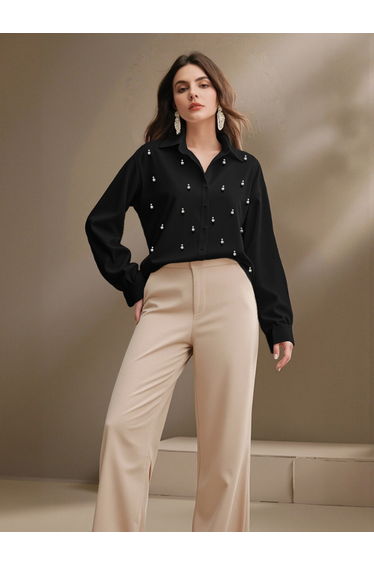 Women Black Embellished Long Sleeve Shirt