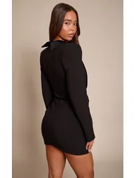 PLT Label Black Velvet Lapel Bow Detail Blazer Dress - 1