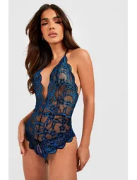 Crotchless Lace Bodysuit - blue