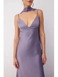 Lilac Shawl Detailed Satin Woven Maxi Evening Night Graduation Dress - 2