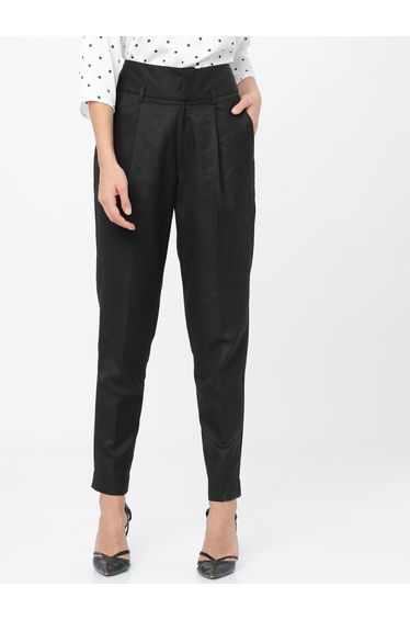 Solid High Rise Regular Fit Trousers