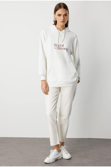 Mizalle Soft Textured Hooded Sweatshirt
