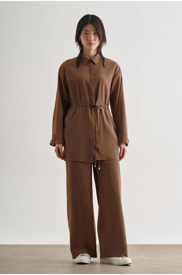 Mizalle Double Pocketed Waist Rope Gathered Modal Tunic